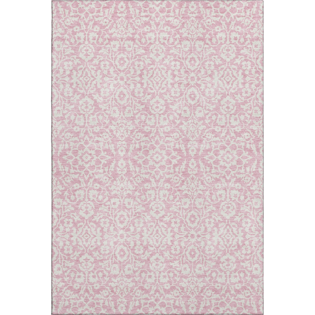 673159 5 x 8 ft. Pink & Ivory Damask Washable Machine Made Rectangle Area Rug with UV Protection
