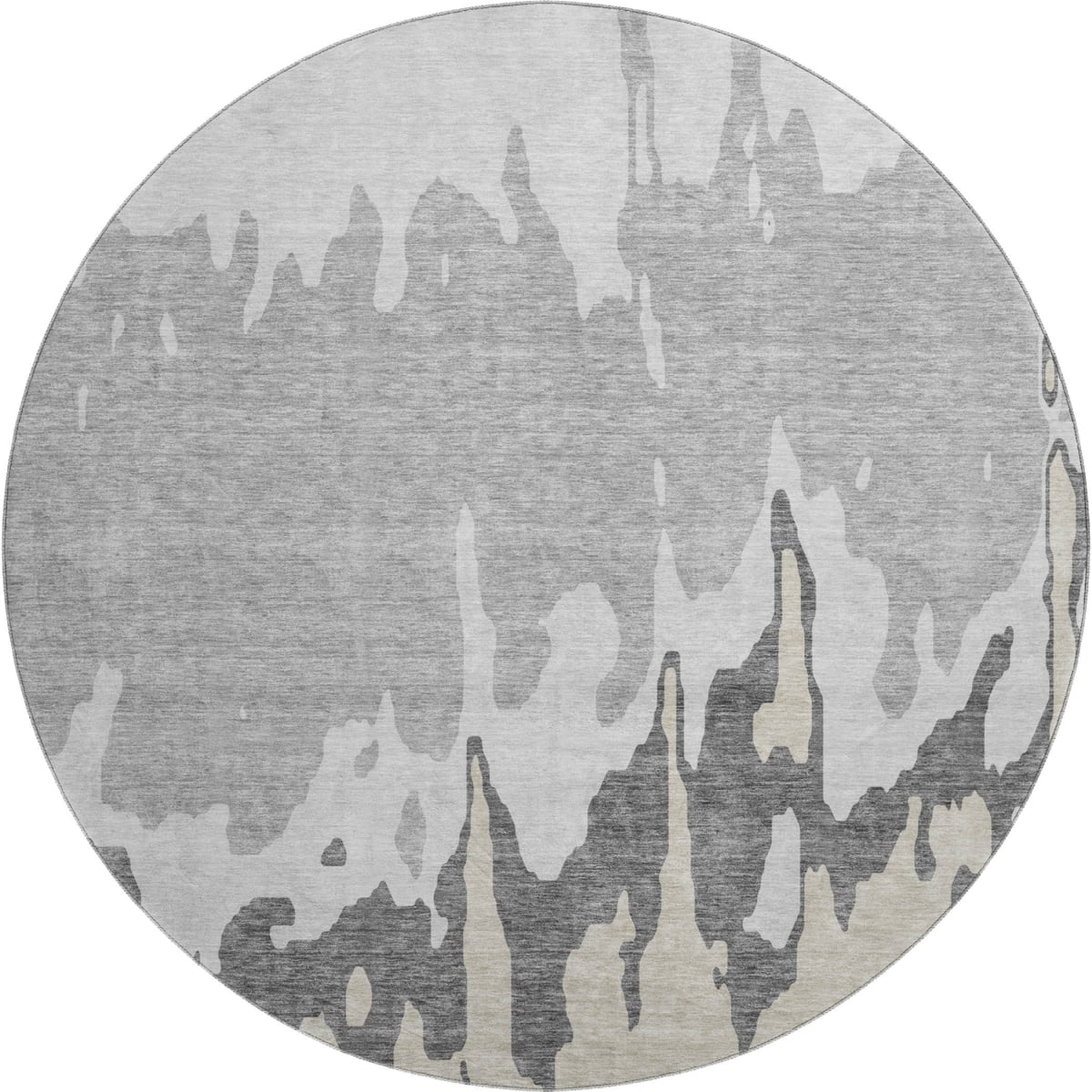 676125 8 ft. Gray & Silver Abstract Transitional Washable Round Area Rug with UV Protection