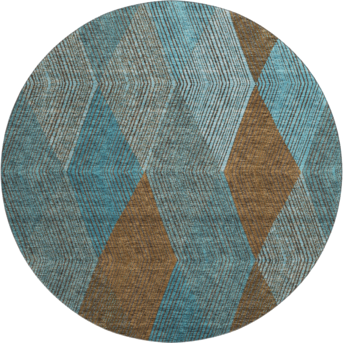 676227 8 ft. Teal & Brown Geometric Washable Round Area Rug with UV Protection