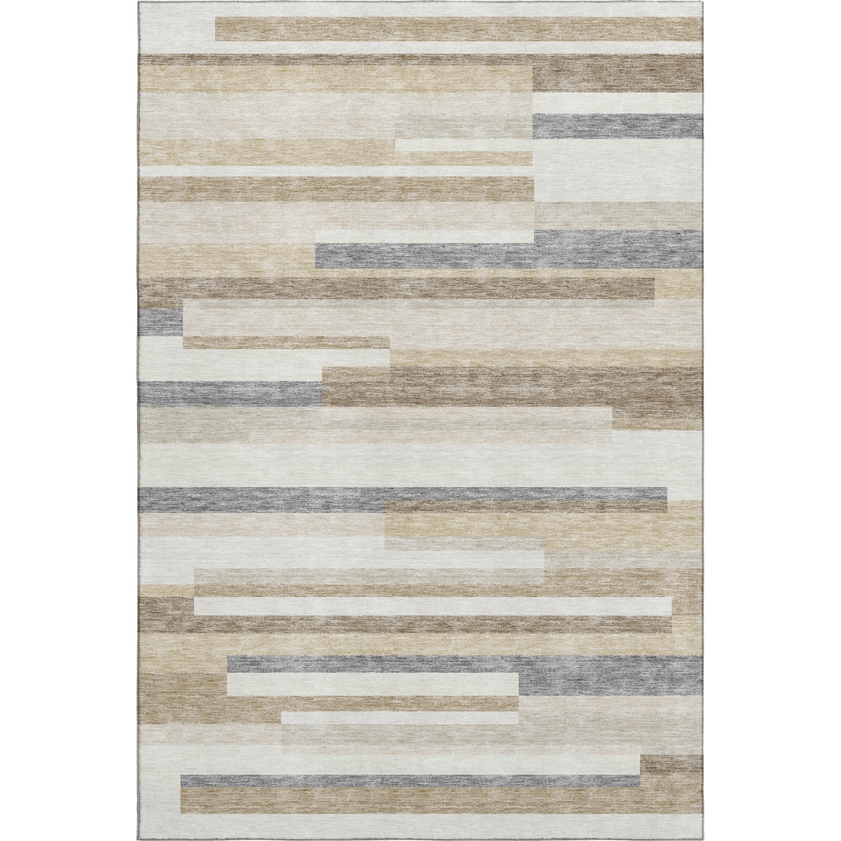 675785 9 x 12 ft. Ivory Gray & Beige Striped Washable Machine Made Rectangle Area Rug with UV Protection