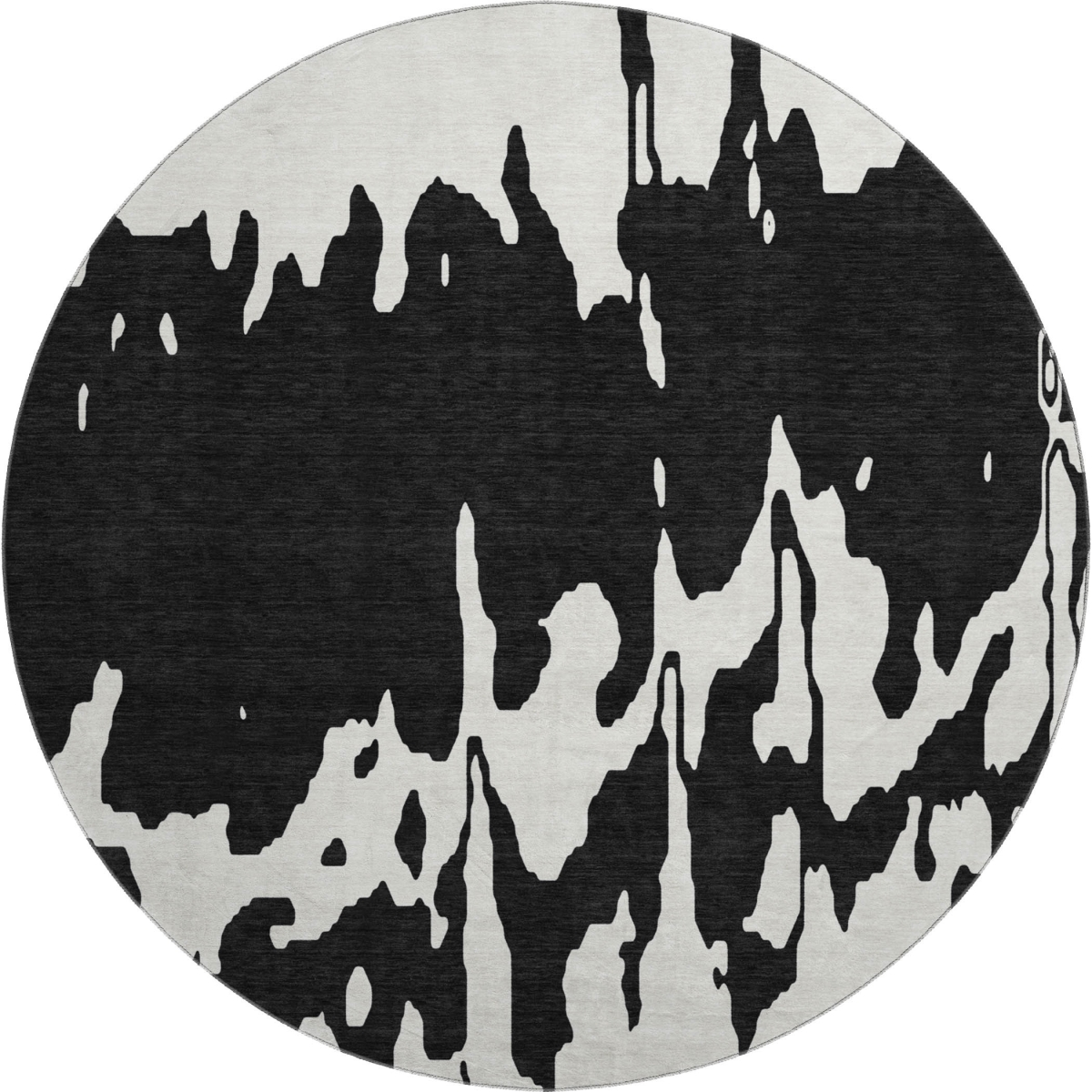 676113 8 ft. Black & Ivory Abstract Transitional Washable Round Area Rug with UV Protection