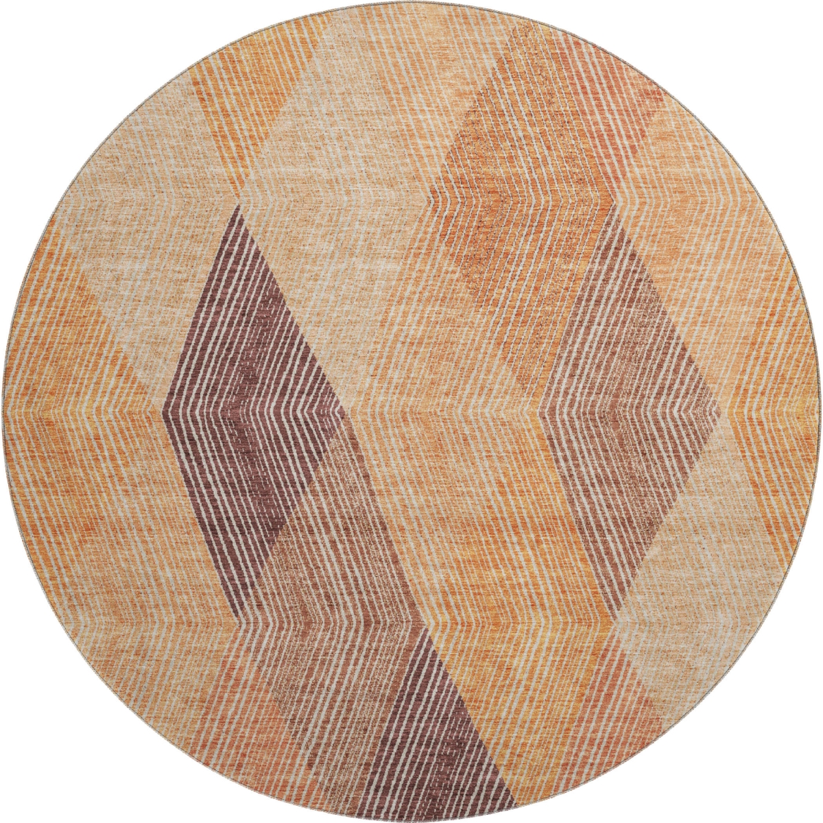 676209 8 ft. Orange Salmon & Ivory Geometric Washable Round Area Rug with UV Protection