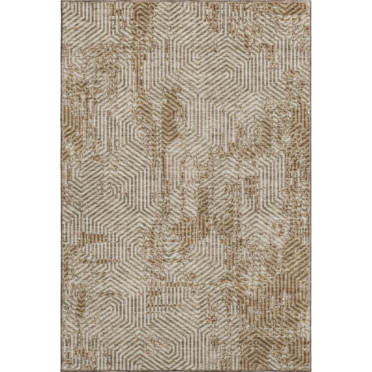 672514 5 x 8 ft. Coffee & Beige Geometric Transitional Washable Machine Made Rectangle Area Rug with UV Protection