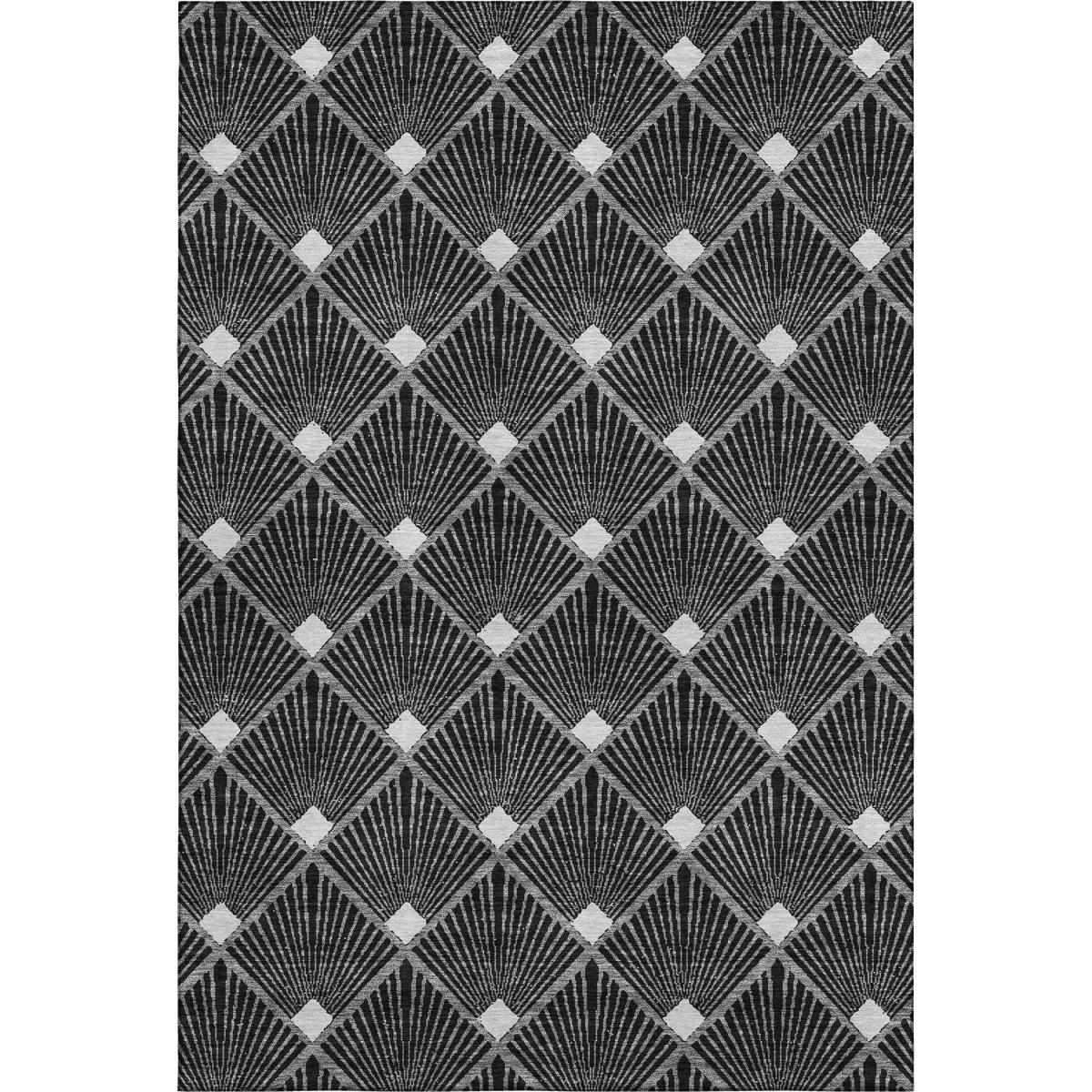672661 5 x 8 ft. Black & Ivory Abstract Geometric Transitional Washable Machine Made Rectangle Area Rug with UV Protection