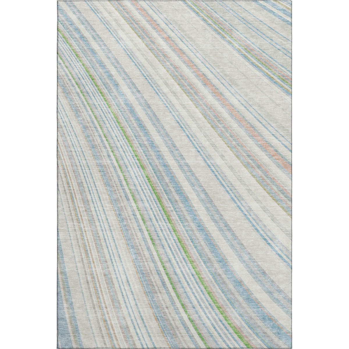 677489 10 x 14 ft. Ivory Green & Beige Striped Washable Machine Made Rectangle Area Rug with UV Protection