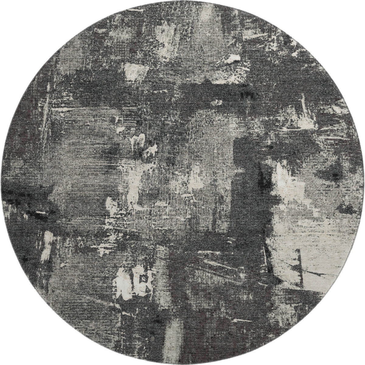 677978 8 ft. Black & Ivory Abstract Transitional Washable Round Area Rug with UV Protection