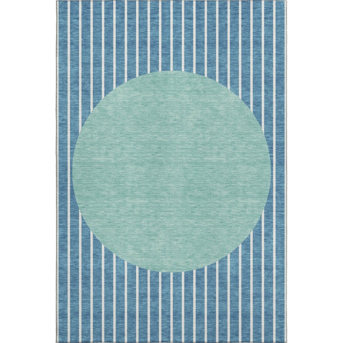 678327 8 x 10 ft. Teal Ivory & Aqua Striped Washable Machine Made Rectangle Area Rug with UV Protection