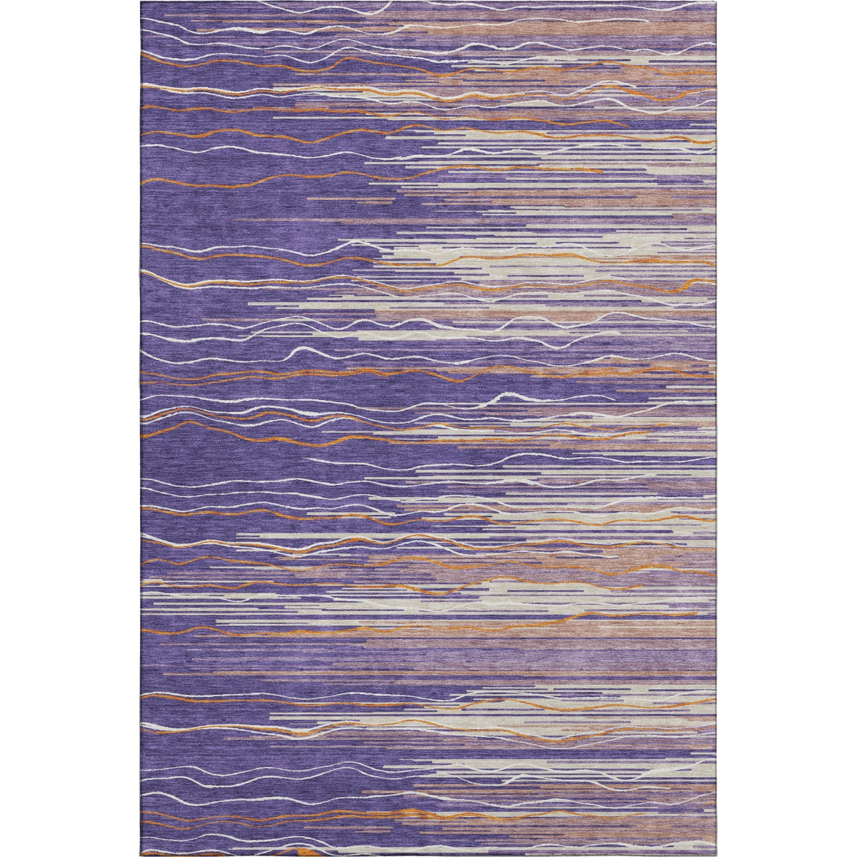 678412 9 x 12 ft. Purple Orange & Ivory Striped Washable Machine Made Rectangle Area Rug with UV Protection