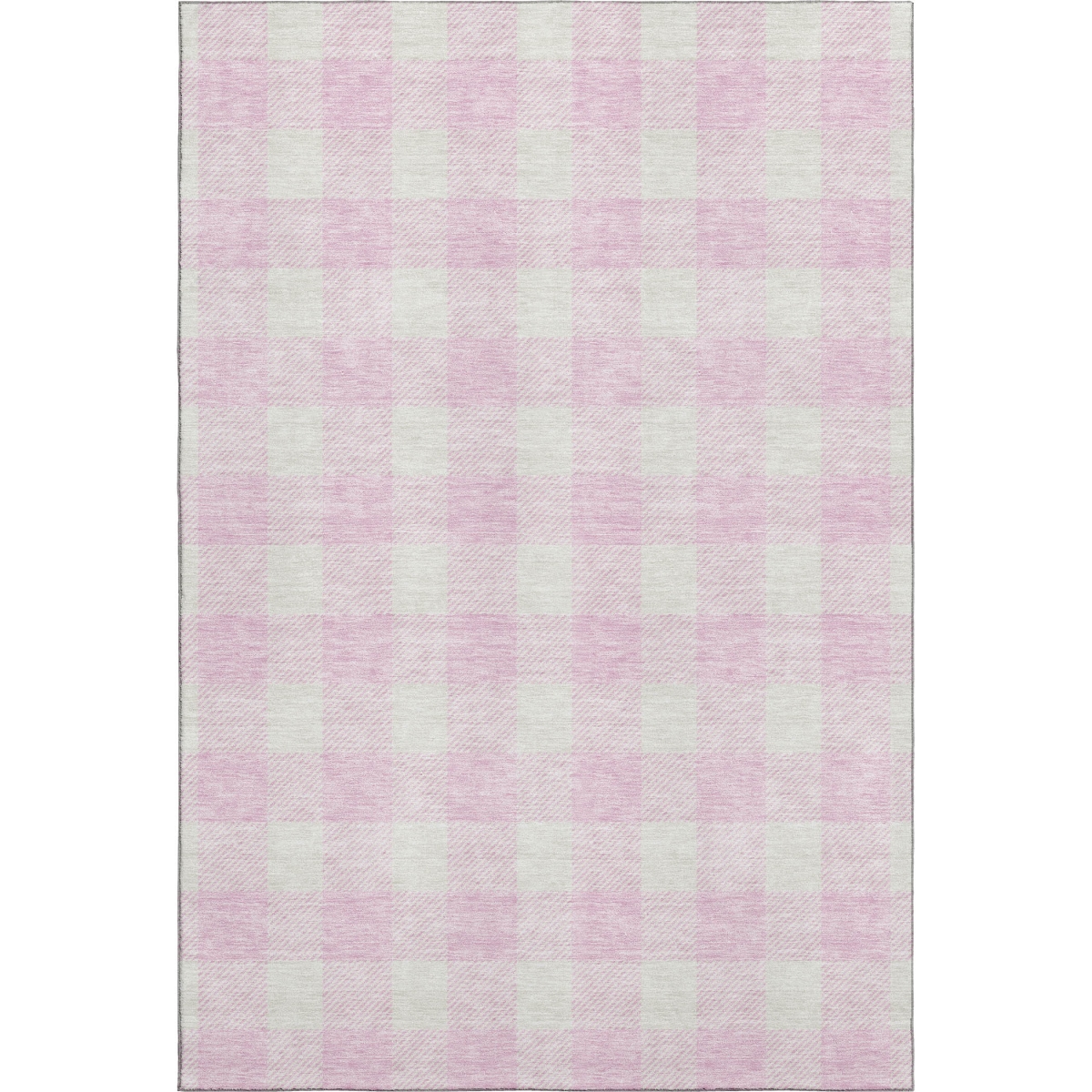 673401 5 x 8 ft. Pink & Ivory Plaid Transitional Washable Machine Made Rectangle Area Rug with UV Protection