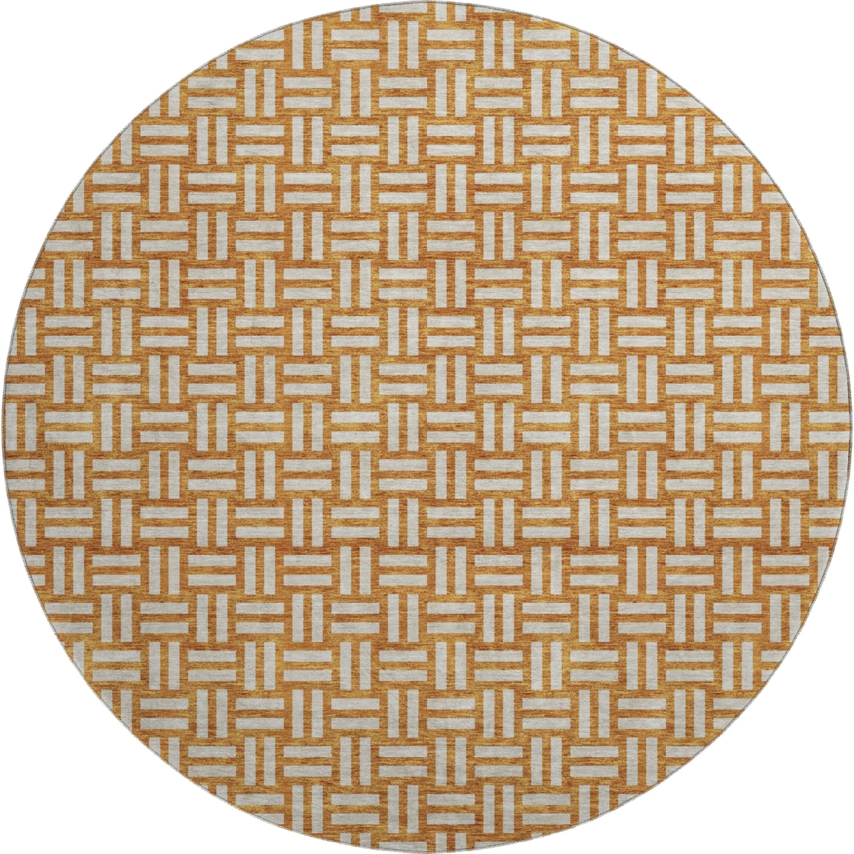 673594 8 ft. Terra Cotta & Beige Abstract Geometric Transitional Washable Round Area Rug with UV Protection