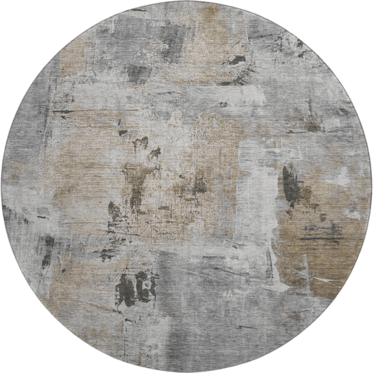 678002 8 ft. Gray Brown & Ivory Abstract Transitional Washable Round Area Rug with UV Protection