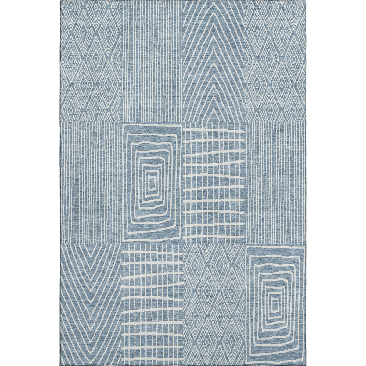 678051 8 x 10 ft. Denim Blue & Ivory Geometric Transitional Washable Machine Made Rectangle Area Rug with UV Protection