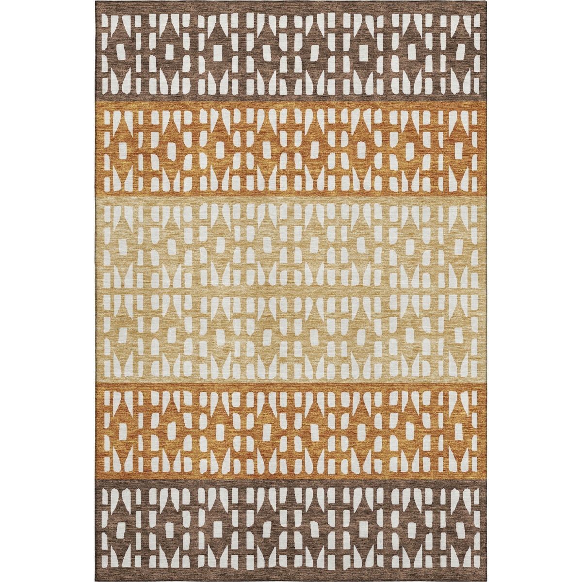 676328 5 x 8 ft. Coffee Copper & Ivory Geometric Washable Machine Made Rectangle Area Rug with UV Protection