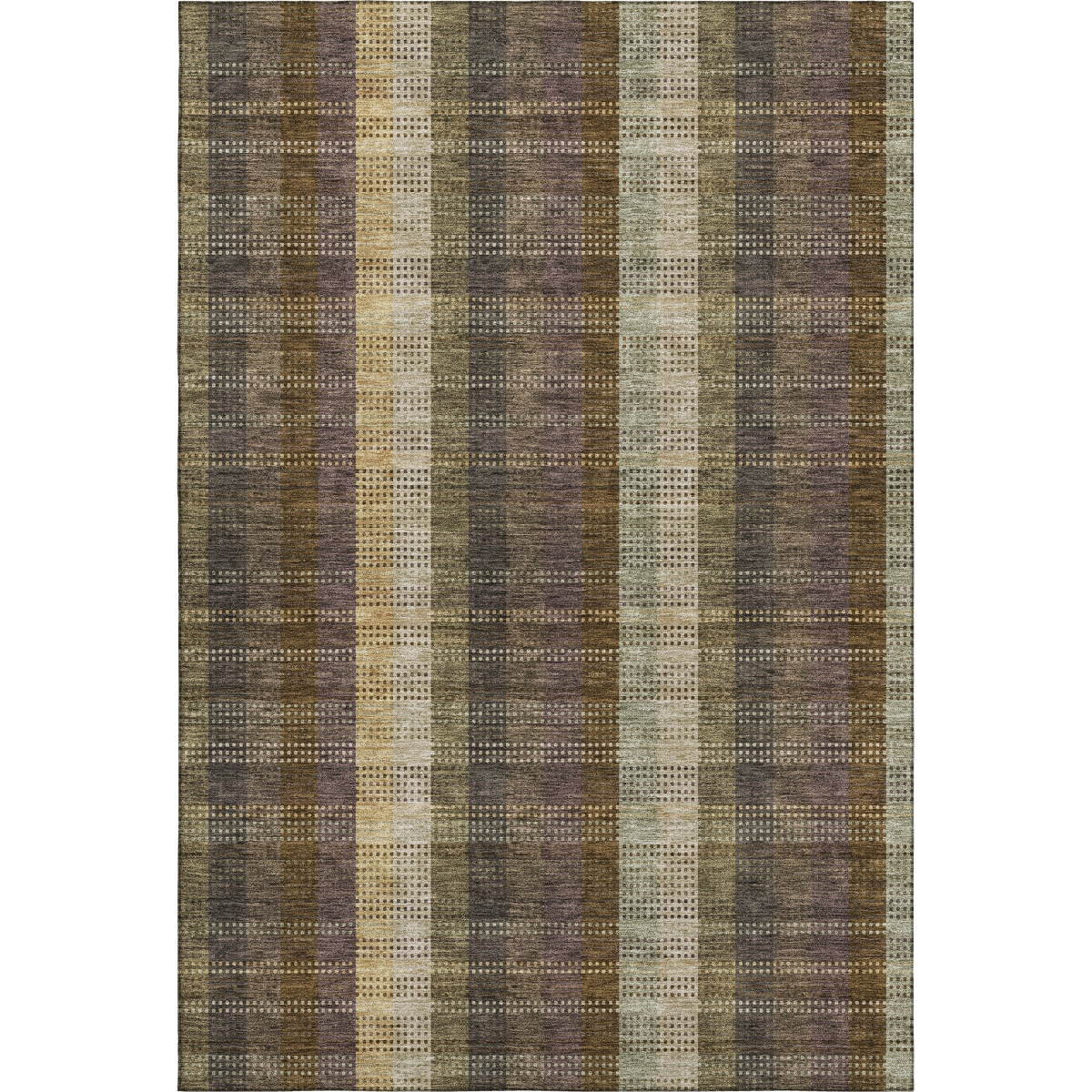676448 5 x 8 ft. Brown, Ivory & Plum Plaid Washable Machine Made Rectangle Area Rug with UV Protection