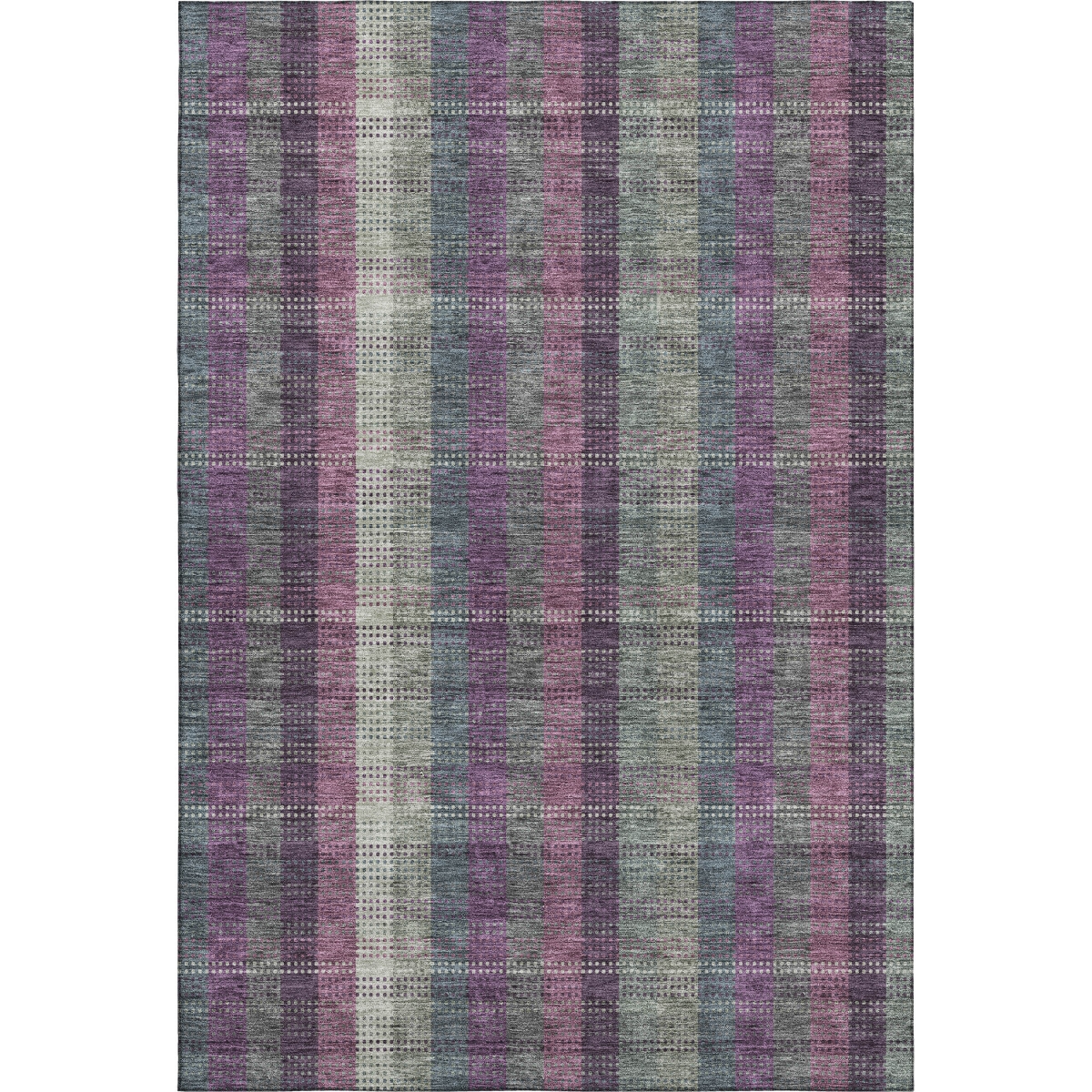 676484 5 x 8 ft. Plum Sage & Gray Plaid Washable Machine Made Rectangle Area Rug with UV Protection