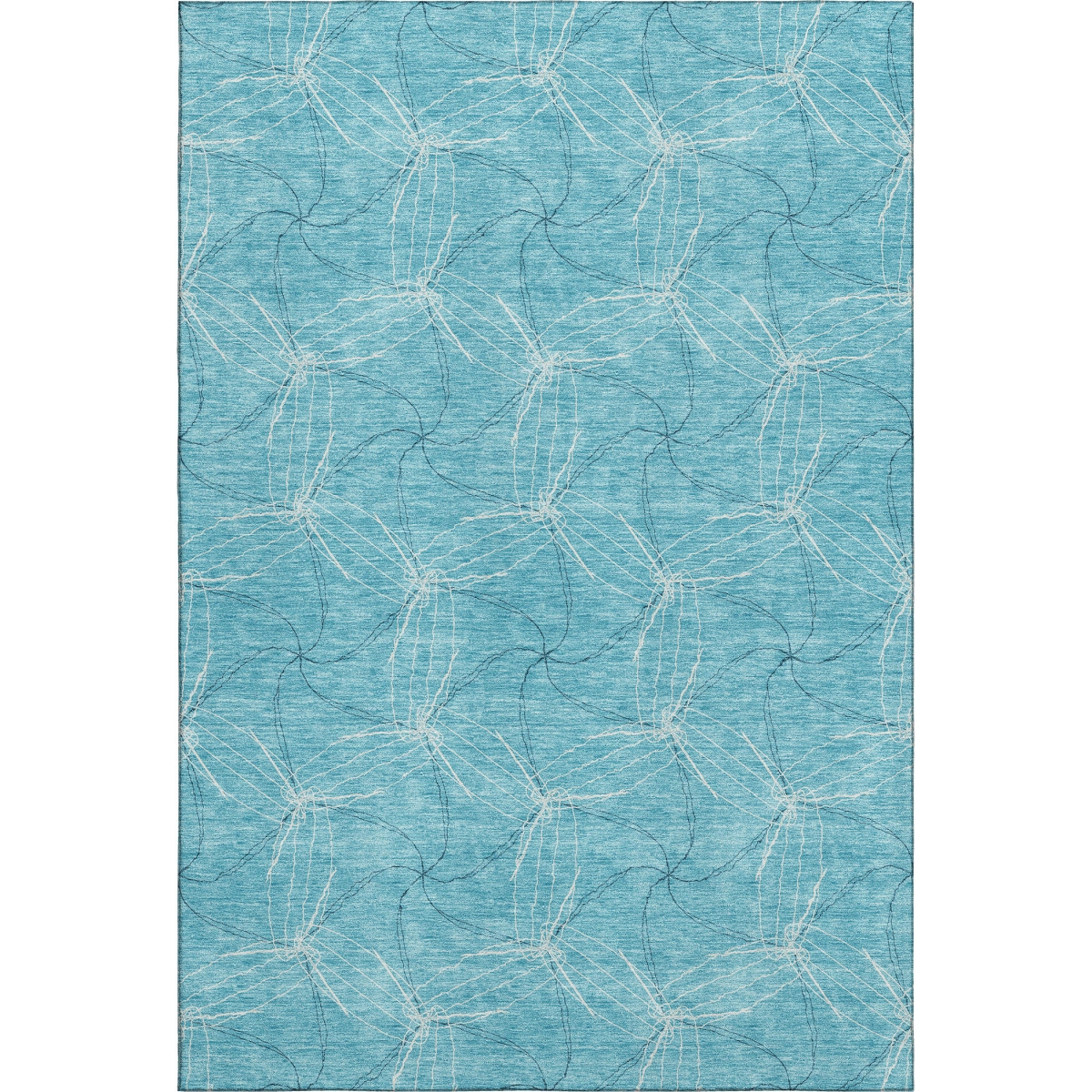 676538 5 x 8 ft. Aqua & Ivory Geometric Transitional Washable Machine Made Rectangle Area Rug with UV Protection