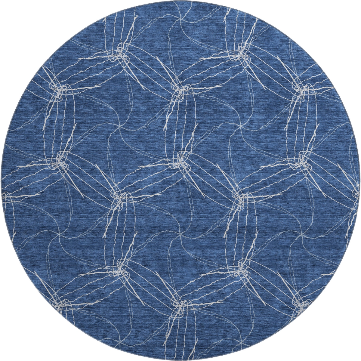 676581 8 ft. Navy Blue & Ivory Geometric Transitional Washable Round Area Rug with UV Protection