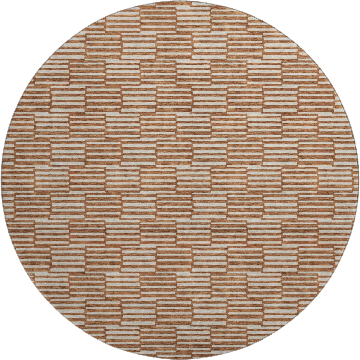 673004 8 ft. Rust & Beige Abstract Geometric Transitional Washable Round Area Rug with UV Protection