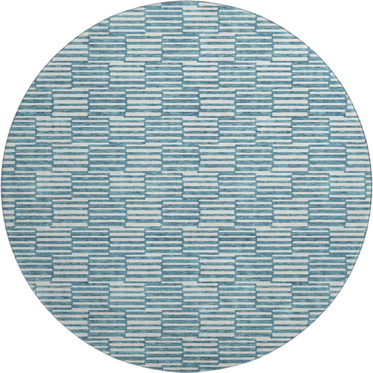 673016 8 ft. Teal & Beige Abstract Geometric Washable Round Area Rug with UV Protection