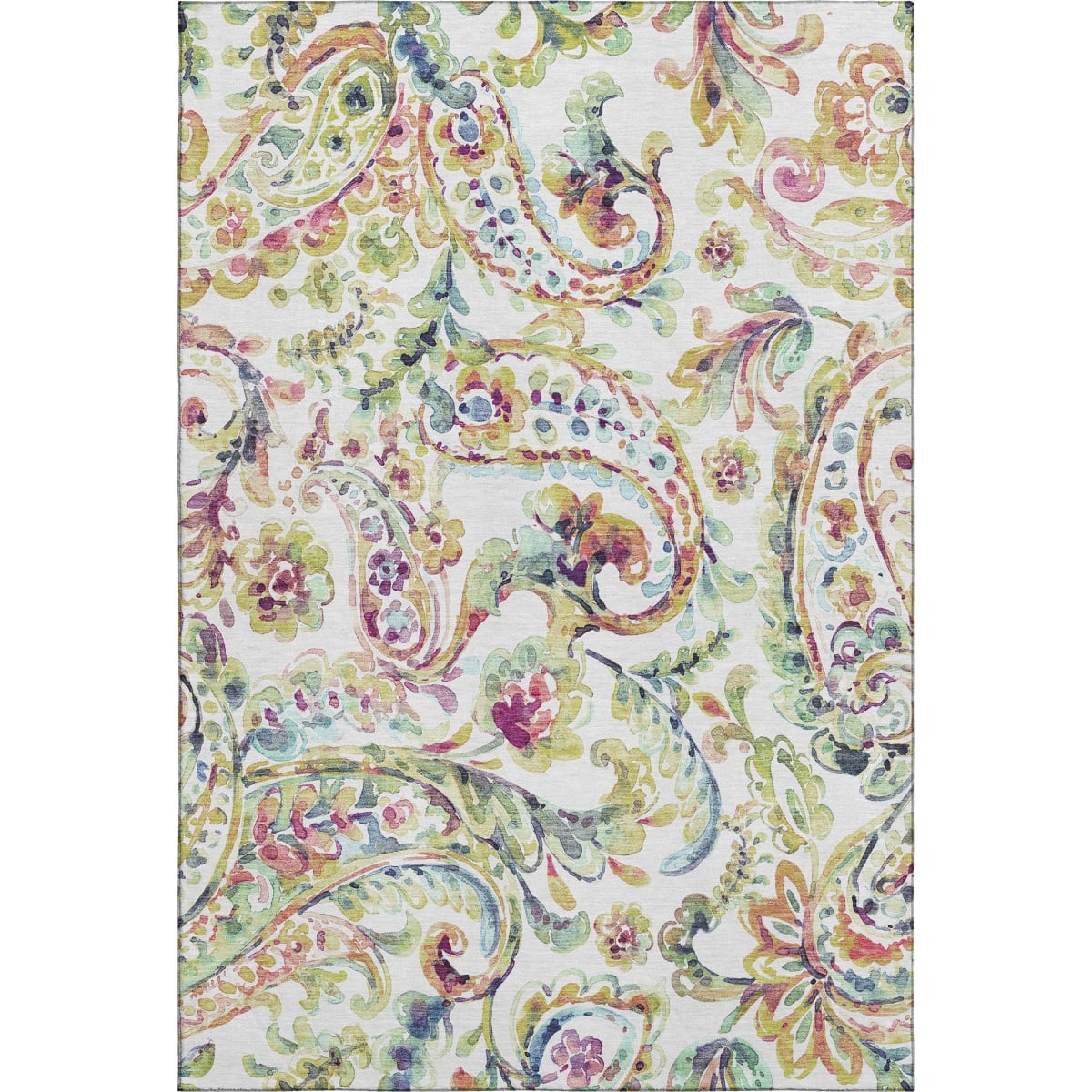 666968 10 x 14 ft. Ivory Blue & Pink Paisley Washable Machine Made Rectangle Area Rug with UV Protection