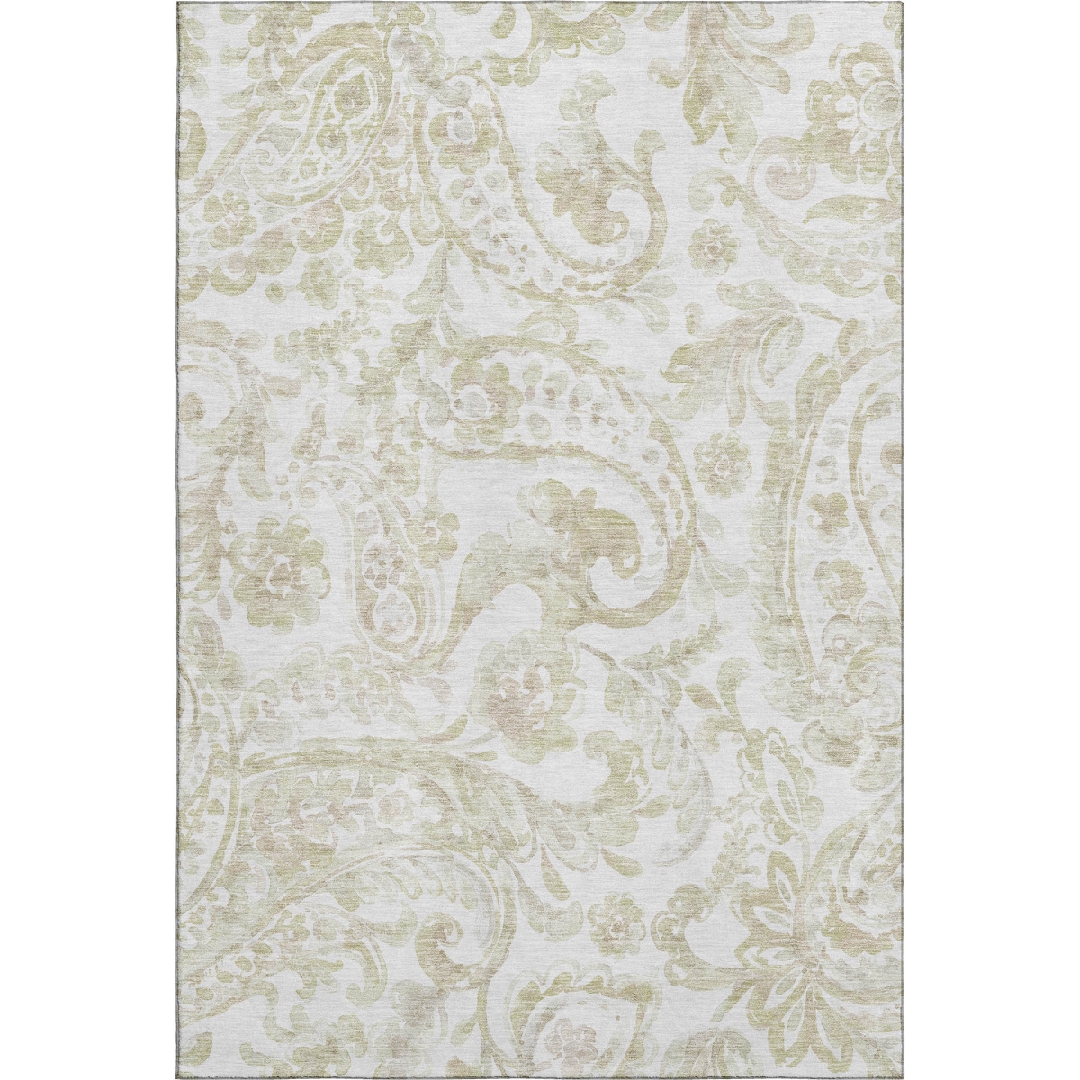 666970 5 x 8 ft. Beige & Ivory Paisley Washable Machine Made Rectangle Area Rug with UV Protection