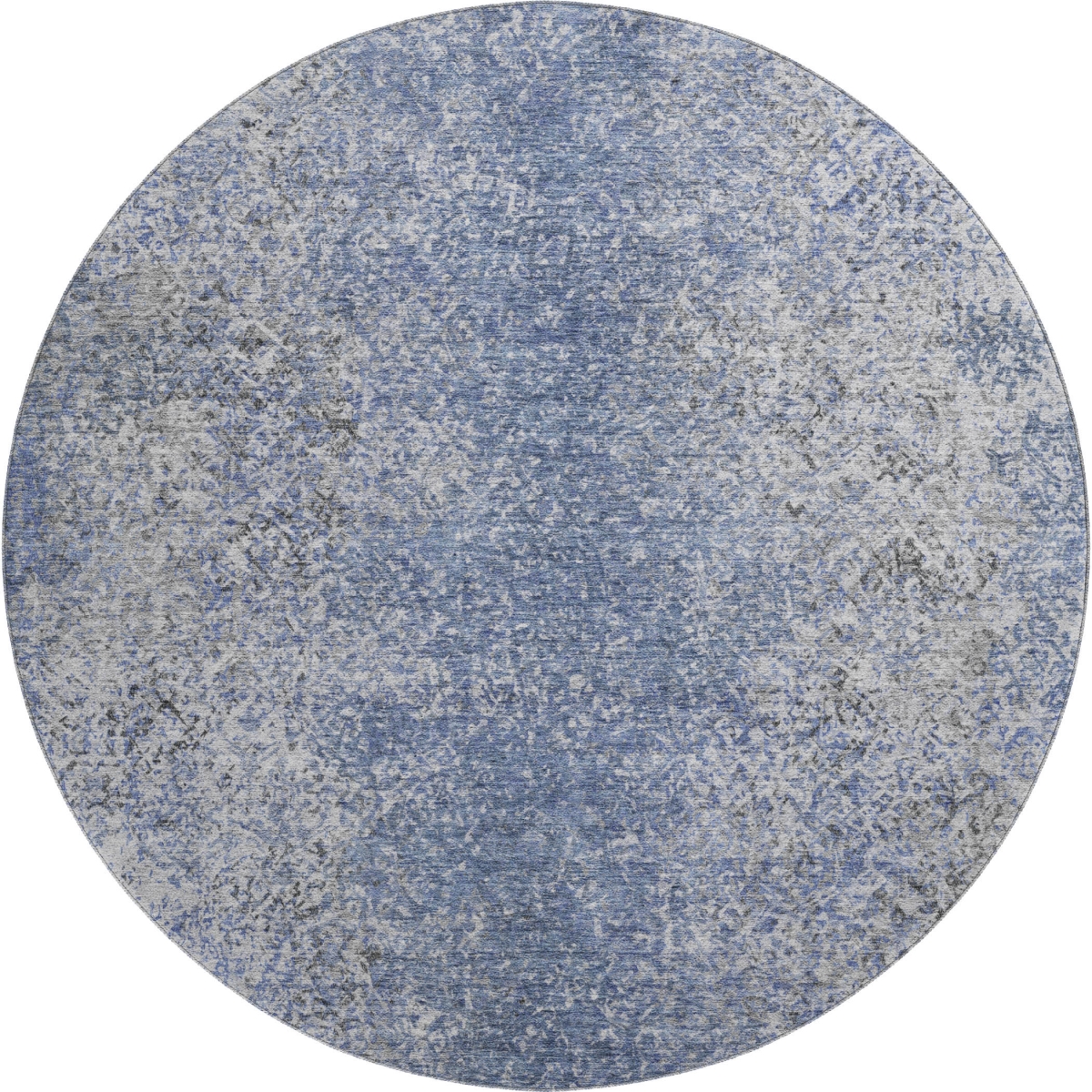 667159 8 ft. Blue & Gray Abstract Transitional Washable Round Area Rug with UV Protection