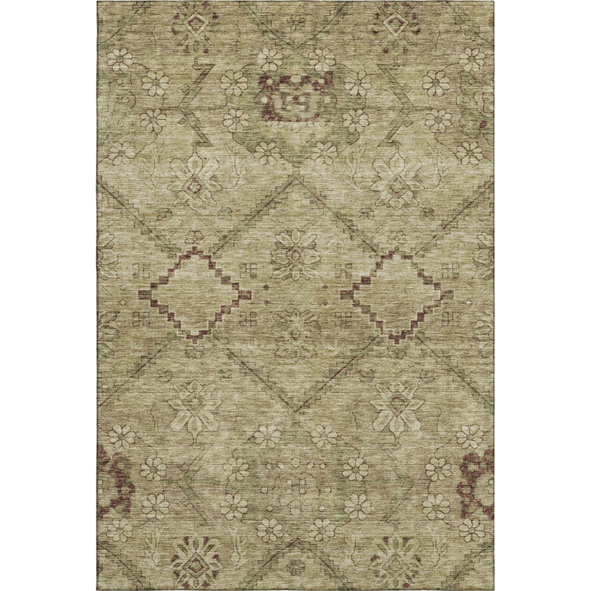 667230 5 x 8 ft. Brown & Beige Floral Transitional Washable Machine Made Rectangle Area Rug with UV Protection