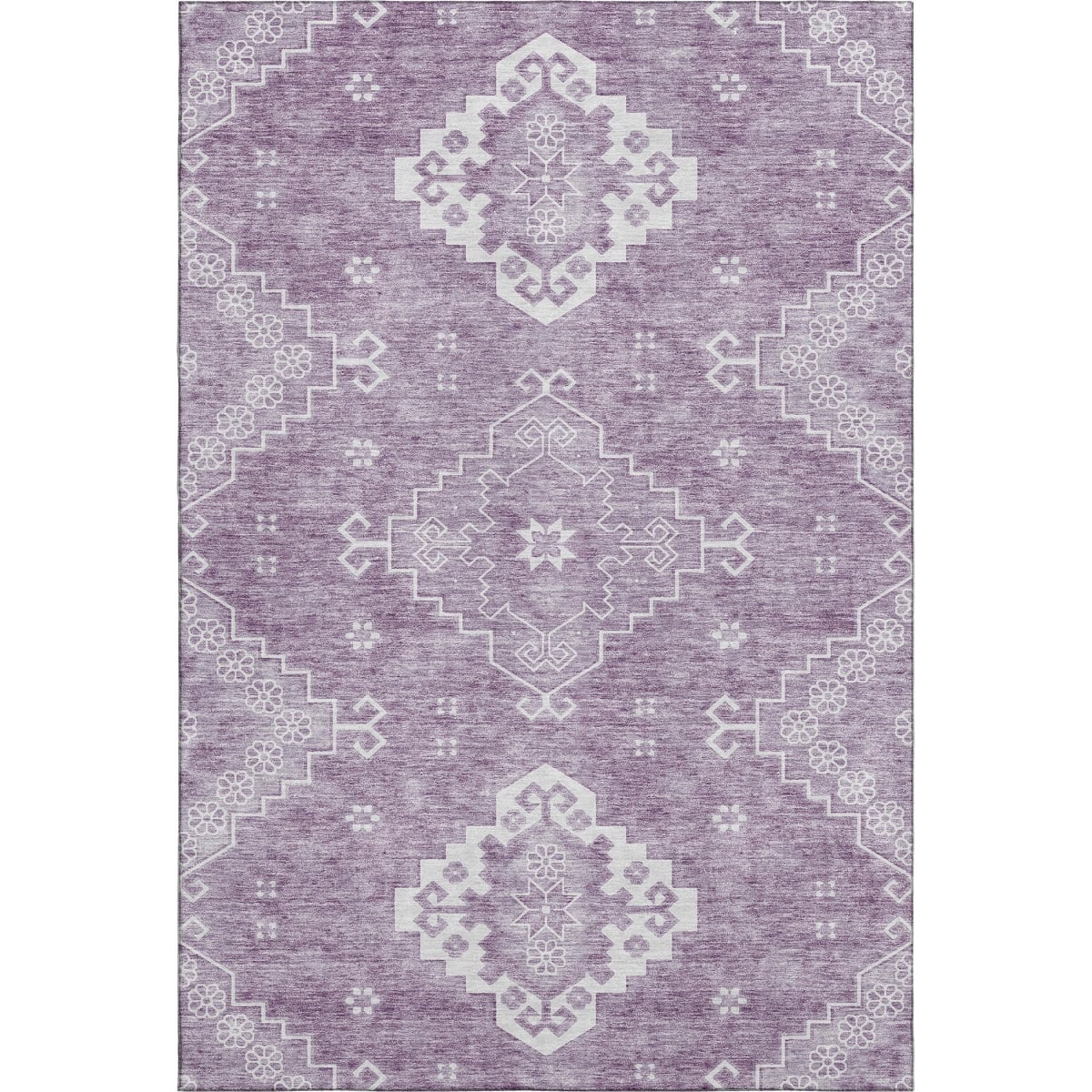 667420 10 x 14 ft. Lavender & Ivory Medallion Traditional Washable Machine Made Rectangle Area Rug with UV Protection