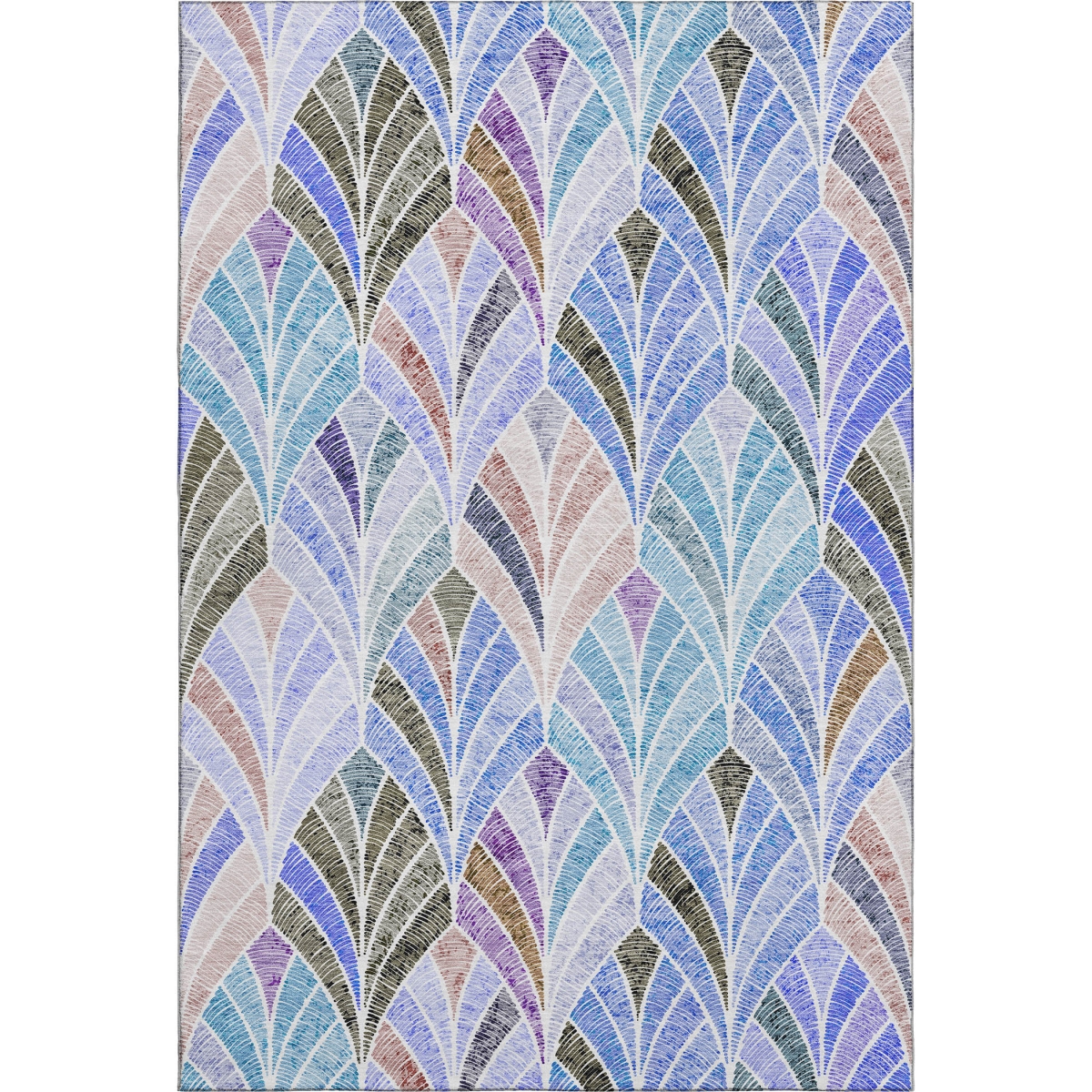667583 5 x 8 ft. Blue, Brown & Blush Geometric Washable Machine Made Rectangle Area Rug with UV Protection