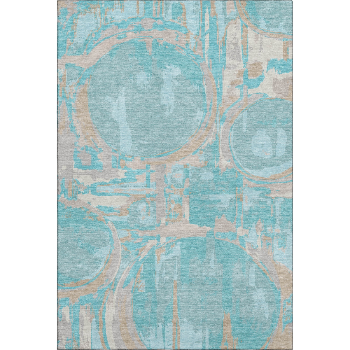 667881 5 x 8 ft. Teal Taupe & Beige Geometric Washable Machine Made Rectangle Area Rug with UV Protection
