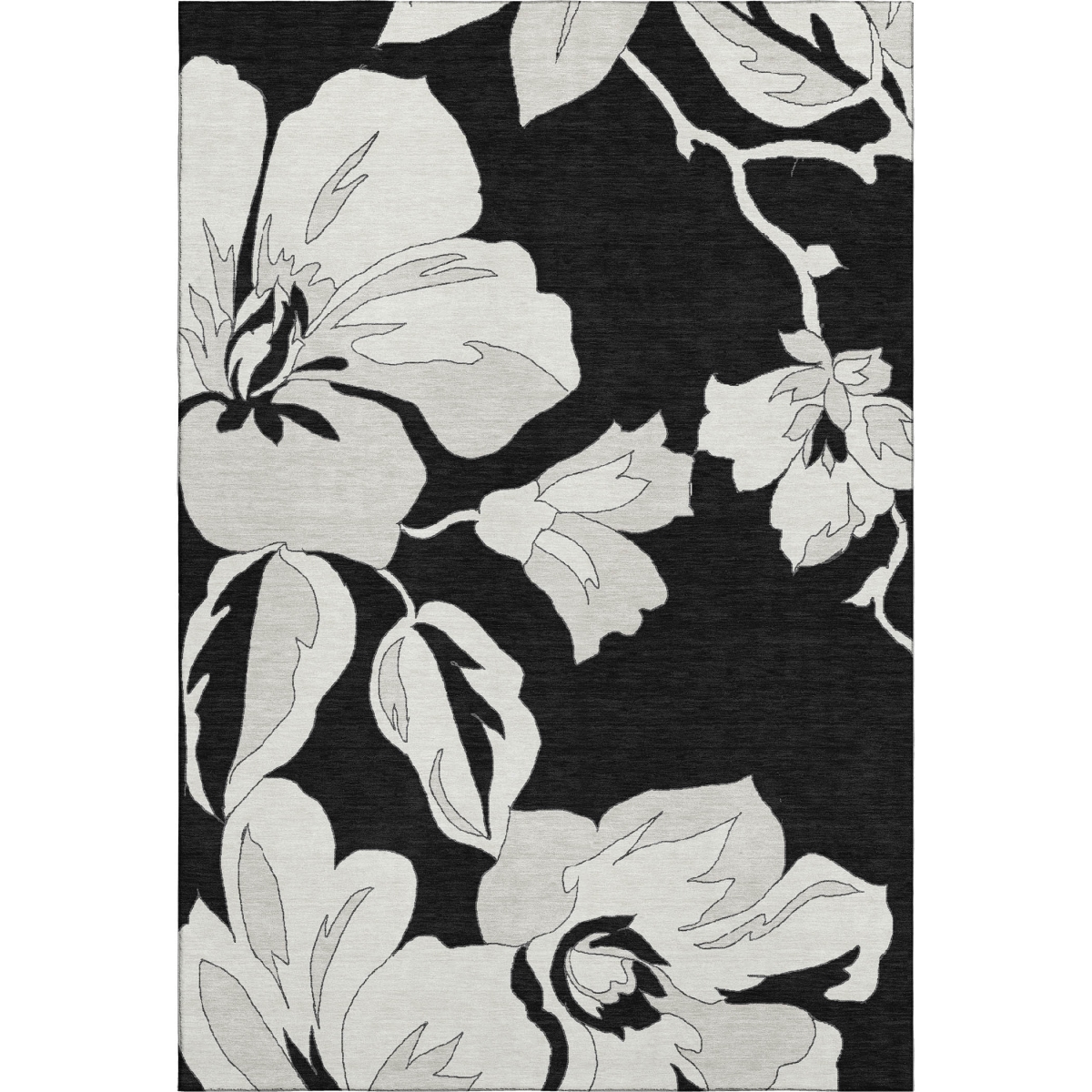 667967 8 x 10 ft. Black & Ivory Floral Transitional Washable Machine Made Rectangle Area Rug with UV Protection