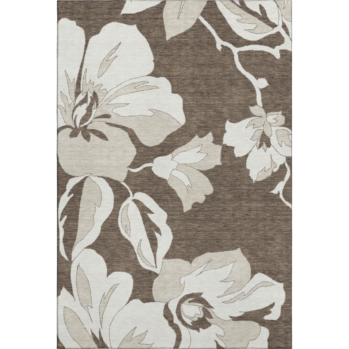 667971 5 x 8 ft. Brown & Ivory Floral Transitional Washable Machine Made Rectangle Area Rug with UV Protection