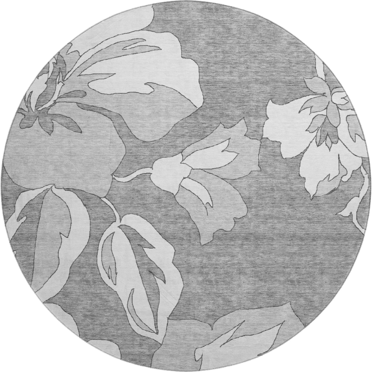 667978 8 ft. Gray & Silver Floral Transitional Washable Round Area Rug with UV Protection