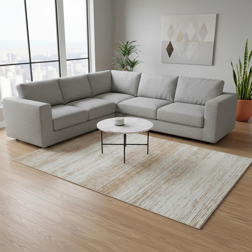 668113 10 x 14 ft. Copper & Ivory Striped Washable Machine Made Rectangle Area Rug with UV Protection