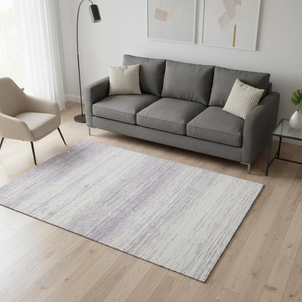 668135 5 x 8 ft. Lavender & Ivory Striped Transitional Washable Machine Made Rectangle Area Rug with UV Protection