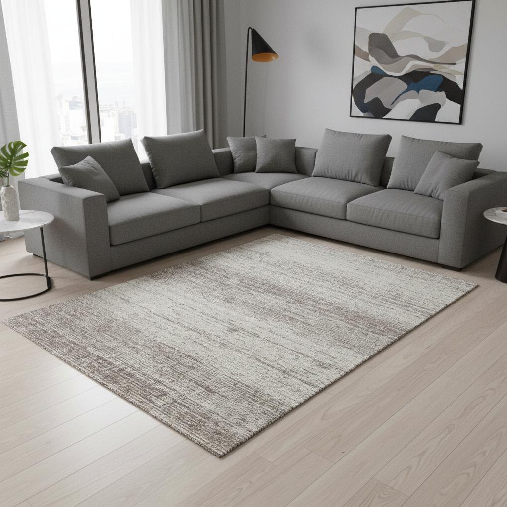 668192 9 x 12 ft. Taupe & Beige Striped Transitional Washable Machine Made Rectangle Area Rug with UV Protection