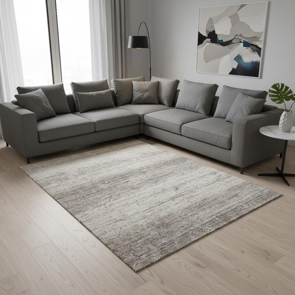 668193 10 x 14 ft. Taupe & Beige Striped Transitional Washable Machine Made Rectangle Area Rug with UV Protection