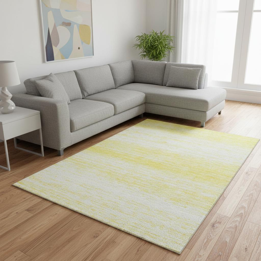 668203 8 x 10 ft. Yellow & Ivory Striped Transitional Washable Machine Made Rectangle Area Rug with UV Protection