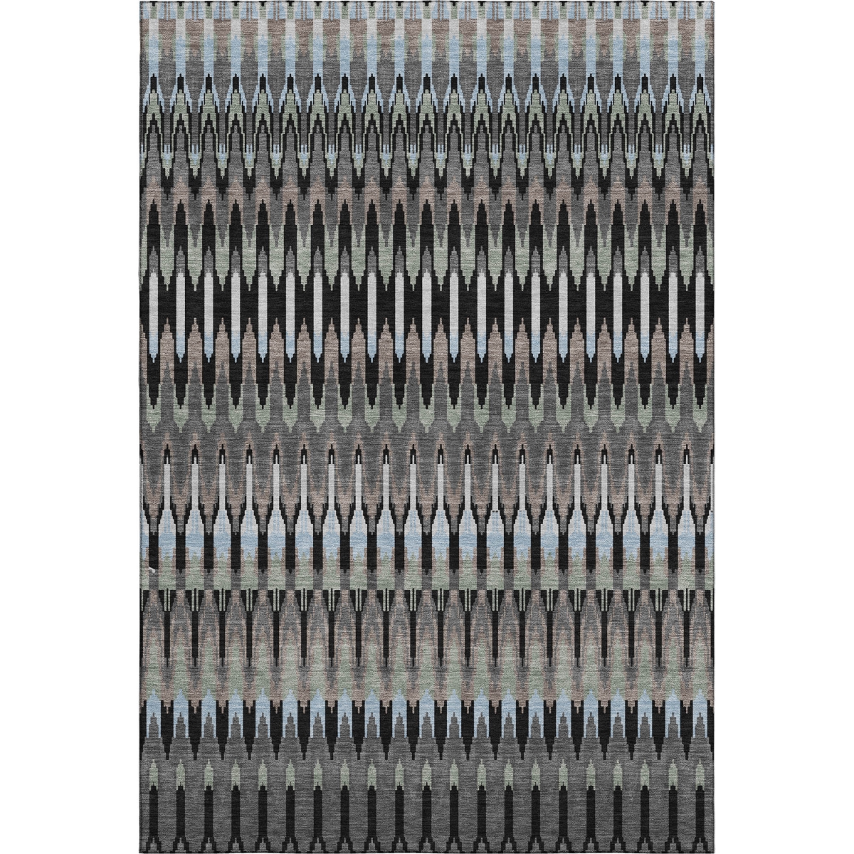 668216 9 x 12 ft. Black Gray & Blue Southwestern Washable Machine Made Rectangle Area Rug with UV Protection