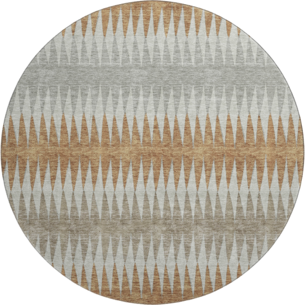 668985 8 ft. Rust Gray & Silver Striped Washable Round Area Rug with UV Protection