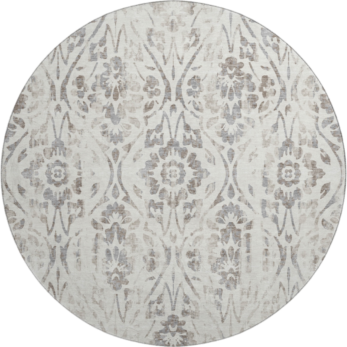 669057 8 ft. Ivory & Beige Floral Transitional Washable Round Area Rug with UV Protection