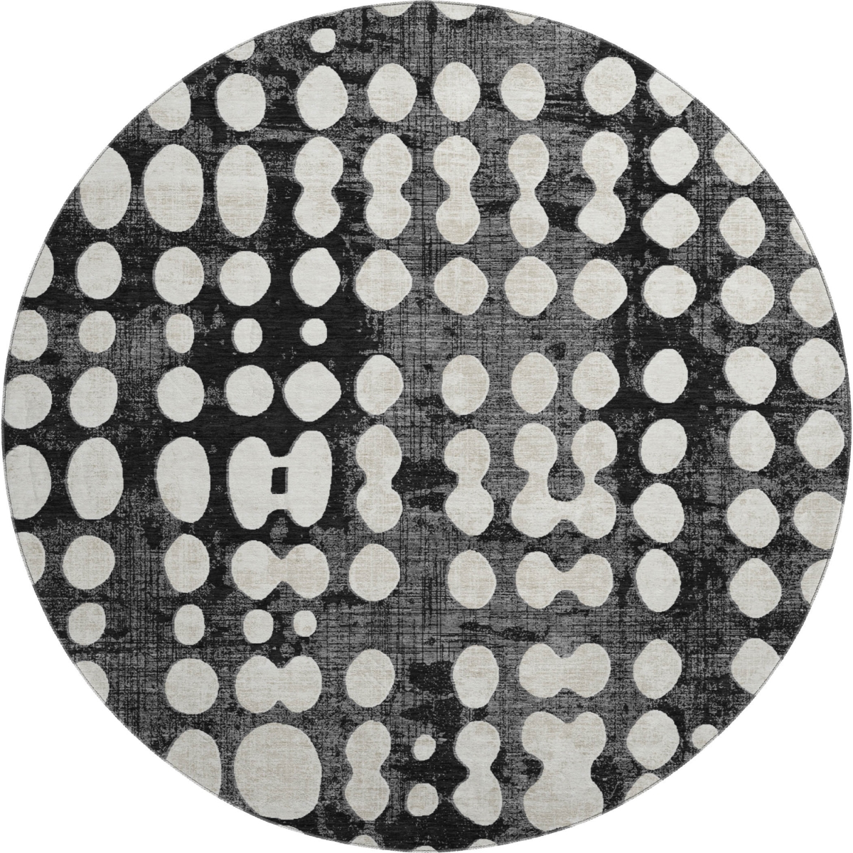 669093 8 ft. Black & Ivory Polka Dot Transitional Washable Round Area Rug with UV Protection