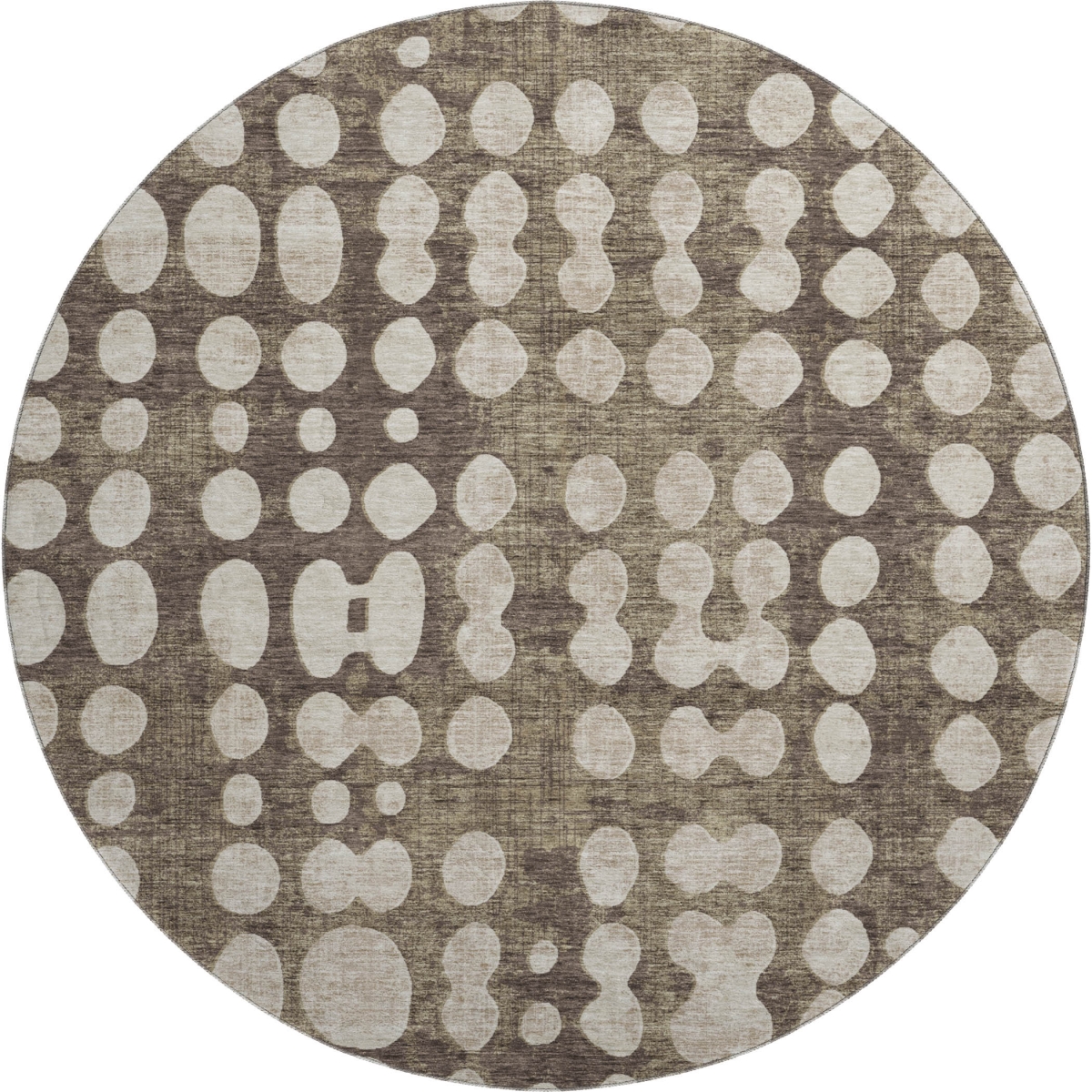 669099 8 ft. Brown & Beige Polka Dot Transitional Washable Round Area Rug with UV Protection