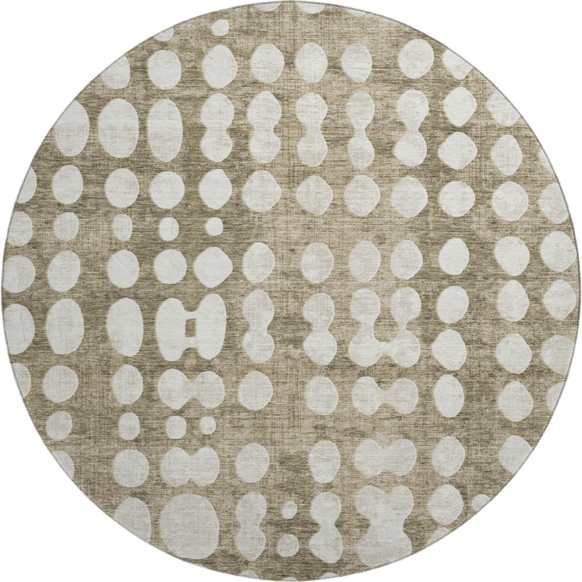 669147 8 ft. Taupe & Ivory Polka Dot Transitional Washable Round Area Rug with UV Protection
