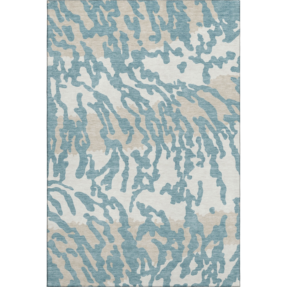 669488 5 x 8 ft. Teal & Ivory Animal Print Washable Machine Made Rectangle Area Rug with UV Protection