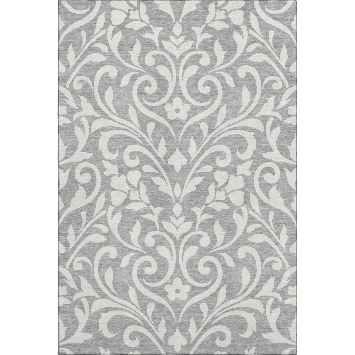 669610 8 x 10 ft. Gray & Ivory Floral Transitional Washable Machine Made Rectangle Area Rug with UV Protection