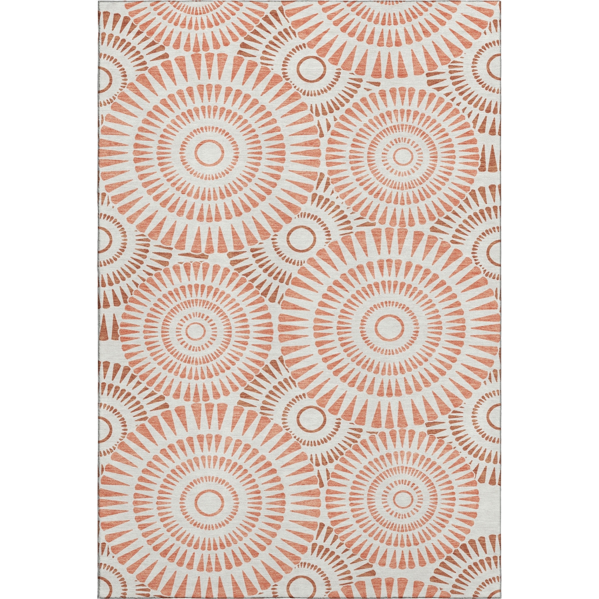 669771 5 x 8 ft. Coral & Ivory Geometric Washable Machine Made Rectangle Area Rug with UV Protection