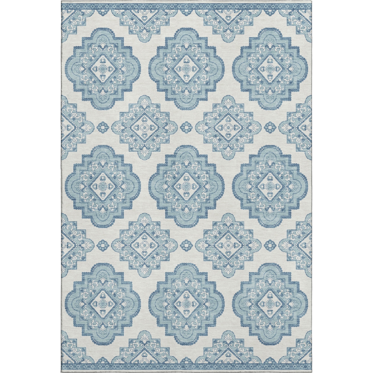 669894 9 x 12 ft. Teal & Ivory Medallion Transitional Washable Machine Made Rectangle Area Rug with UV Protection