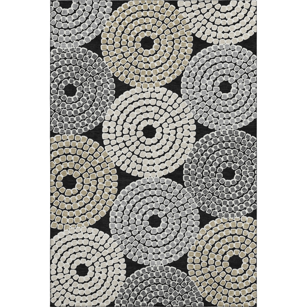 670101 5 x 8 ft. Black Beige & Ivory Geometric Transitional Washable Machine Made Rectangle Area Rug with UV Protection