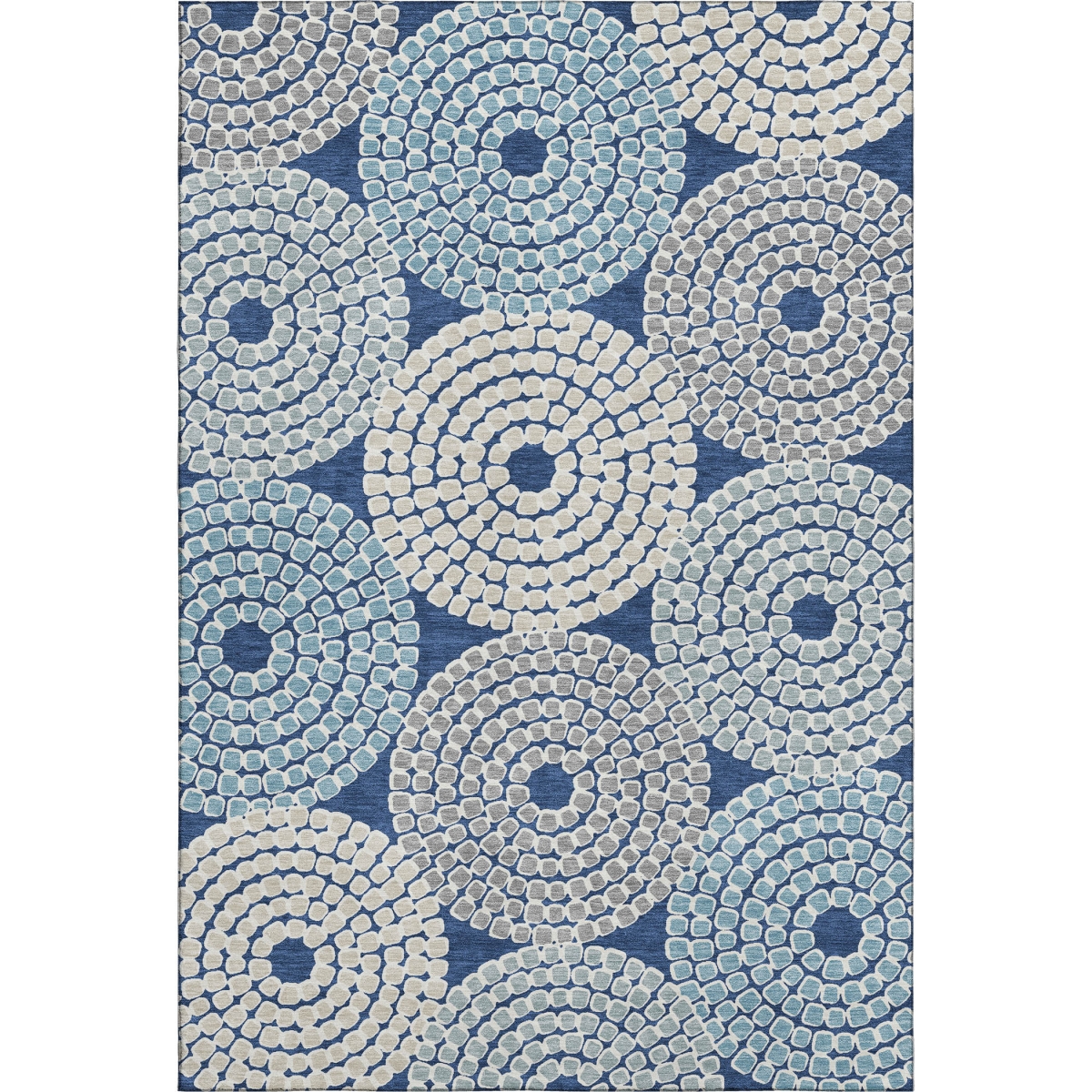 670141 10 x 14 ft. Navy Blue, Gray & Beige Geometric Washable Machine Made Rectangle Area Rug with UV Protection